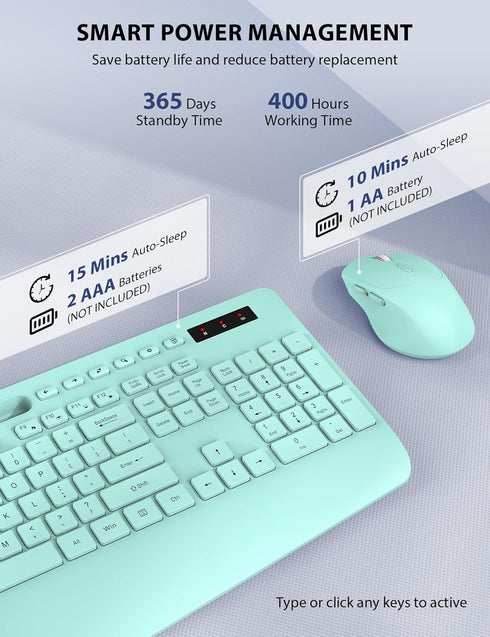 Wireless Keyboard and Mouse Combo - Full-Sized Ergonomic Keyboard with Wrist Rest, Silent 2.4GHz for PC, Mac