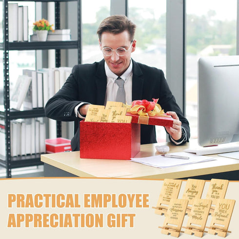 Ripeng 12 Pcs Employee Appreciation Gifts Bulk Bamboo Phone Stand for Desk Office Worker Thank You Gift