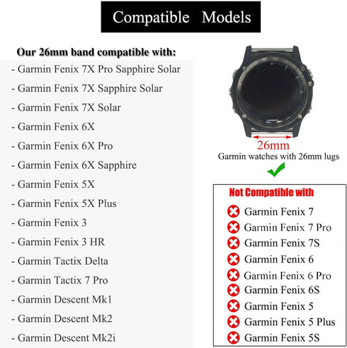 26mm Elastic Armband or Ankle Band - Compatible with Garmin Fenix 7X Sapphire Solar, Fenix 6X Pro/Sapphire, Fenix 5X/5X