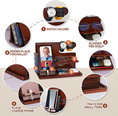Grandpa Gifts, Wood Phone Docking Station, Nightstand Organizer for Grandpa, Christmas Stocking Stuffers, Birthday Gifts