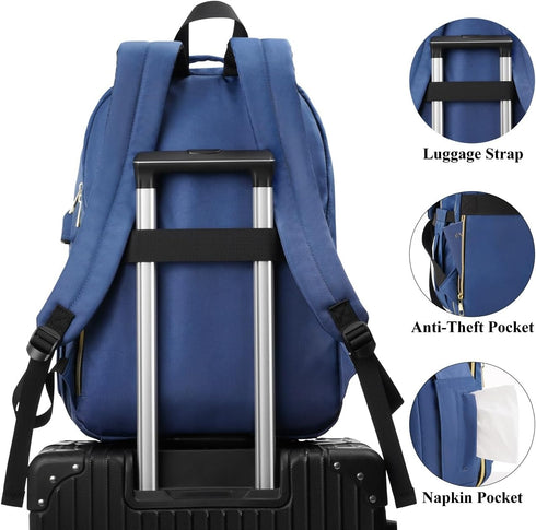 YAMTION 15.6 Inch Laptop Backpack for Women, USB Backpack for Business Work Office, Dark Blue