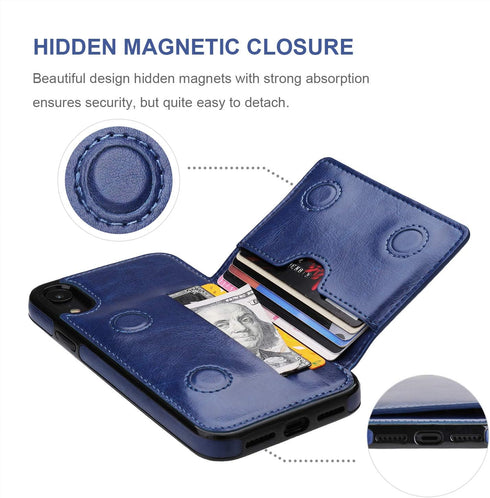 KIHUWEY Compatible with iPhone XR Wallet Case, Premium Leather Kickstand Protective Cover, Blue