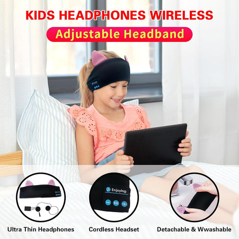 Joythink Kids Bluetooth Headband Headphones, Sleep Mask Wireless Earphones, Adjustable Sports Headset for Girls Boys,