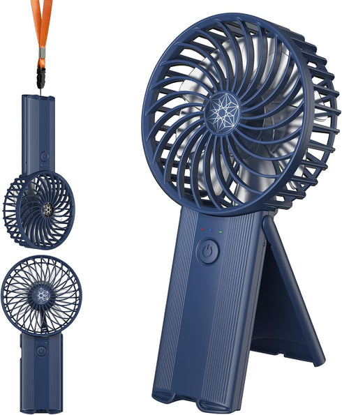 Portable Fan, 4-Speed Adjustable Battery-Operated Fan, USB Rechargeable Desk Fan, Handheld Fan for Travel, Deep Blue