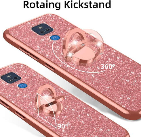 Phone Case for Motorola G Play 2021, nancheng Soft TPU Silicone Clear Cover with Lanyard Stand - Rose Gold