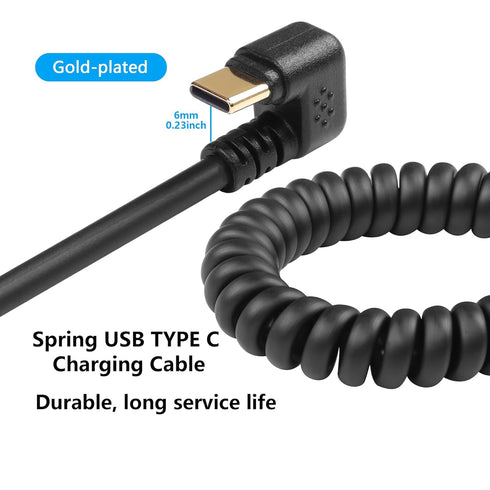 SinLoon U Shape USB Type C Spring Cable, 5Gbps Retractable 90 Degree USB3.0 to USB C Charging Cable for Devices
