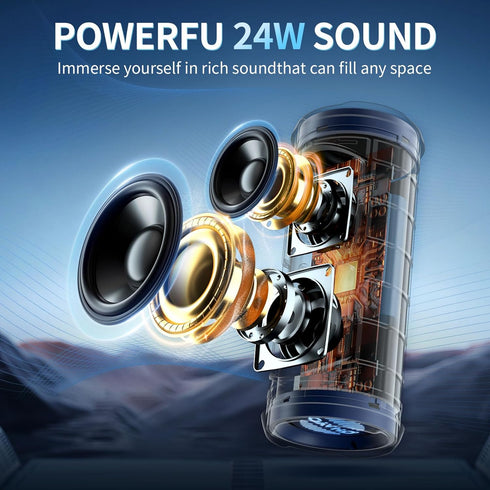 OHAYO Portable Bluetooth Speaker, 24W Stereo Sound, IPX7 Waterproof, Bluetooth 5.3, RGB Lights, 30H Playtime, Blue