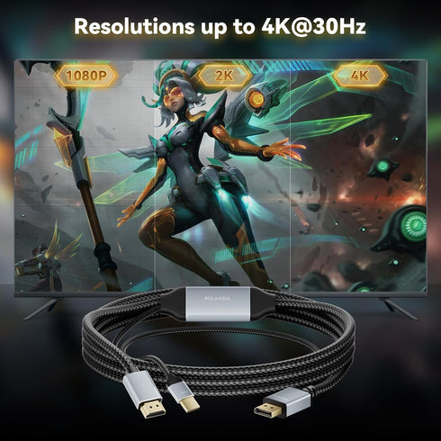 4K 6.6ft BolAAzuL HDMI to DisplayPort Cable - Unidirectional HDMI Source to Displayport Monitor Cable - USB