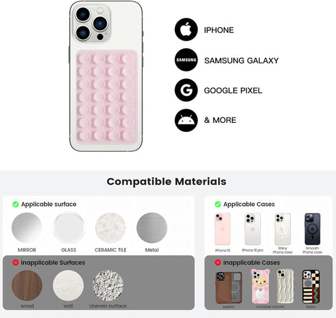Silicone Double-Sided Suction Phone Case Detachable Mount - Hands-Free, Easy to Clean, Baby Pink