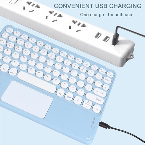 Wireless Bluetooth Keyboard with Touchpad, 10 Inch Round Key, Rechargeable Portable Office for iOS, Android, Windows
