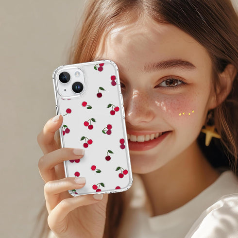 Idocolors 13 for iPhone Pro - Cute Cherry Case for Women, Clear Slim Crystal Case, Anti Peel Off, Not Yellowing
