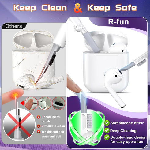 R-fun Compatible with AirPods 2nd Generation 2019, 1st Gen 2016 Charging Case Cover with Cleaner Kit & Keychain (Silver)