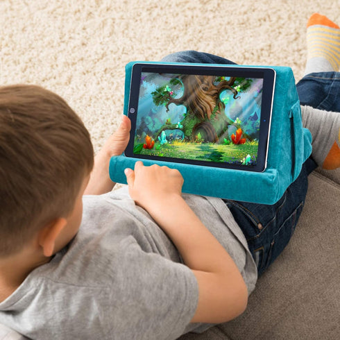 Tablet Stand Multi-Angle Lazy Holder with Soft Pad, Net Pocket & Phone Stands for Lap, Knee, Sofa, and Bed (Light Blue)