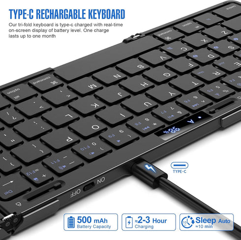 Foldable Travel Keyboard, Wireless Portable Folding Keyboard with Touchpad, Bluetooth for iPad, Tablet, Laptop,