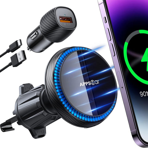 APPS2Car Wireless Car Charger with 15W Fast Charging for Magsafe Car Vent Mount, Compatible with iPhone 15/14/Magsafe