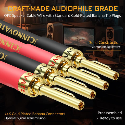 UCINNOVATE Bi-Wired Speaker Cable with Pin Banana Plugs, 13 AWG 2 Pack 9.8Ft Speaker Wire with Gold-Plated Plugs,