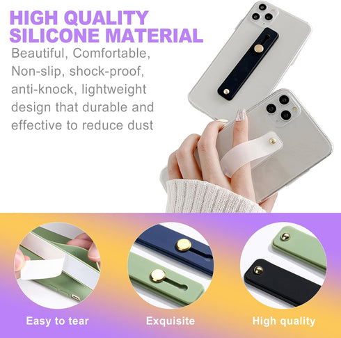 ZeriLion 12 Pack Phone Finger Straps - Silicone Grip Loop Holders for Universal Cell Phone Case, Strong Adhesive Loop