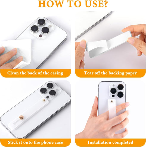 Fejnyer 2-Pack 2) White Silicone Phone Strap with Kickstand - Versatile Grip & Holder for Most Phones and Cases (Black