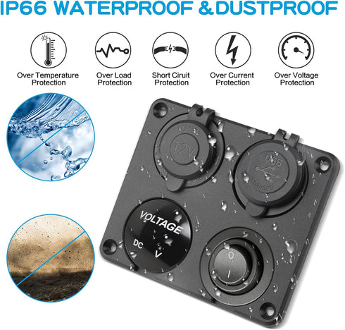 Depvko 12V 30W QC3.0 18W: 4 1 150W USB Charger Panel with PD Ports& Dual in Aluminum Waterproof RV USB Outlet