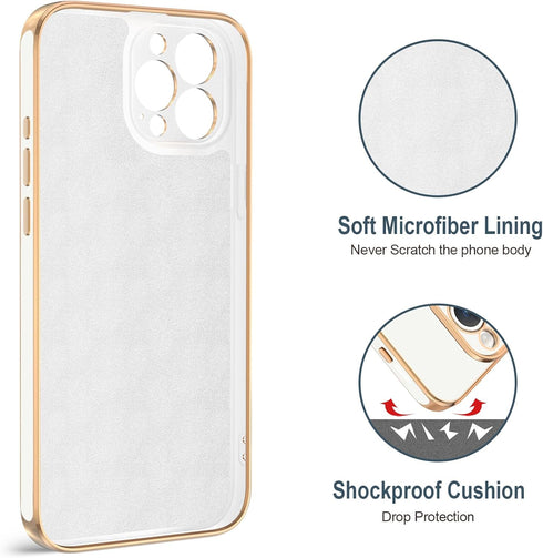 Hython Case for iPhone 15 Pro, 360° Rotatable Ring Holder Magnetic Kickstand, Rose Gold Edge Soft Cover, White
