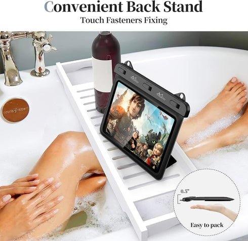 MoKo Waterproof Tablet Case for Fire HD 8/Fire 7, iPad Mini 6/5/4/3, Galaxy Tab Pro 8.4, Stand Holder Dry Bag (Black)