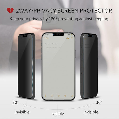 iCarez Matte Privacy Tempered Glass Screen Protector for iPhone 14 Plus, 2-Pack, Easy Apply Anti Spy