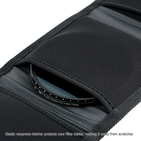 JJC Lens Filter Pouch Case for Circular Filters Up to 82mm - 3-Pocket Lens Filter Wallet with Fasten Belt Loop