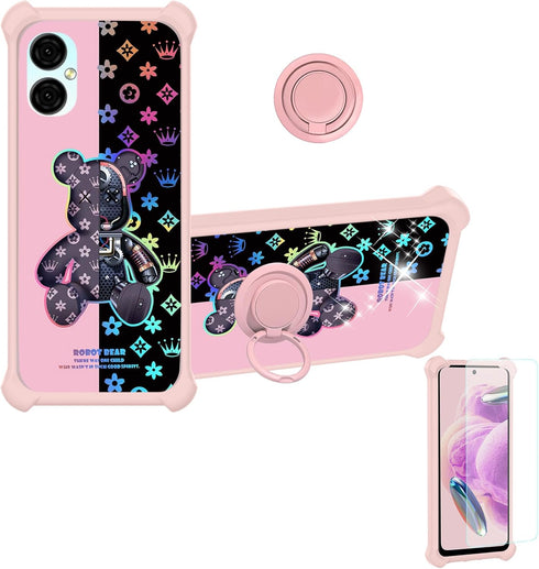 jioeuinly BLU G53 Case with Tempered Glass Screen Protector, Colorful Reflect Light, Ring Support - IMDF-JXX
