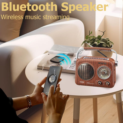 Gelielim Portable AM FM Shortwave Radio, Vintage Bluetooth Speaker with Rechargeable Battery, Small Gifts