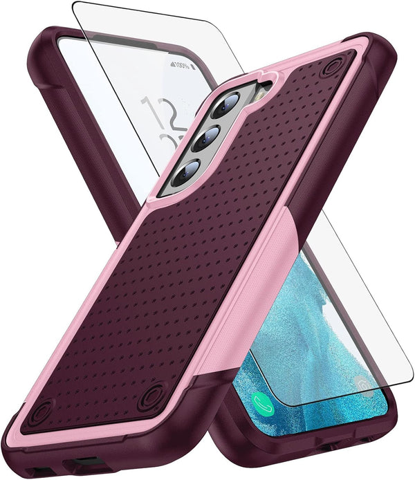 Asuwish Samsung Galaxy S22 Plus S22+ 5G Case, Rose Red with Tempered Glass Screen Protector & Rugged Dual Layer