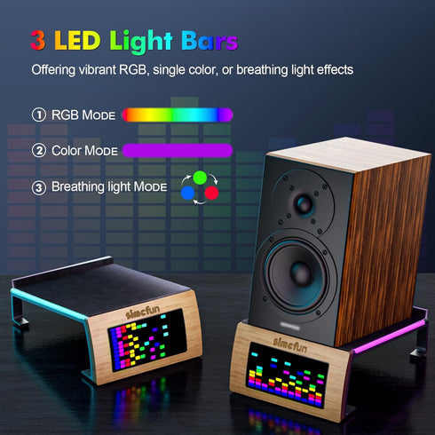 SIMCFUN Desktop RGB Tilt Speaker Stands with Dynamic LED Spectrum Analyzer-Vibration Absorption Pad-Small and Medium