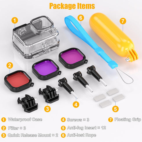 Waterproof Case with Dive Filters for GoPro Hero 12/11/10/9 Black, 230FT Underwater Protective Housing Dive Kit