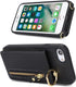 iPhone 7 8 SE (2020) Case with Card Holder, Wallet with Strap, Credit Card Slots Crossbody, Kickstand Zipper Case -