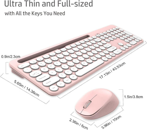 LeadsaiL Wireless Keyboard and Mouse Combo, Full-Sized Ergonomic Computer Keyboard with Phone Tablet Holder for Windows