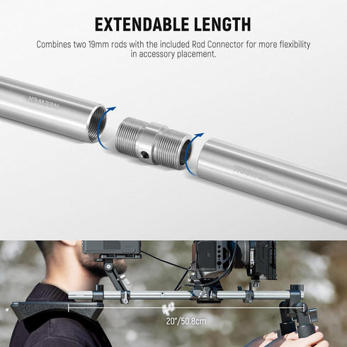 NEEWER Stainless Steel 19mm Support Rod Set - 8"/20cm and 12"/30cm Heavy Duty Rail Rods for Filmmaking