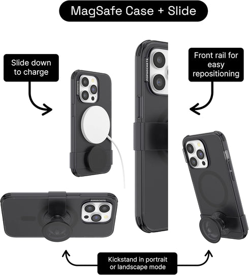 PopSockets iPhone 14 Pro Max Case with Phone Grip, Slide Compatible with MagSafe and Wireless Charging - Black