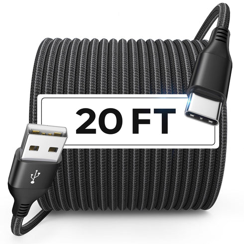 Long USB C Cable, 20FT Premium Nylon Braided USB A to USB C Fast Charging Cord for Macbook/PS5