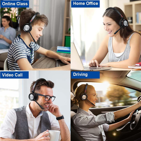 Wireless Bluetooth Headset with Microphone for PC/Computer/Laptop/Cellphone, Bluetooth Headphones with Mic Mute & USB