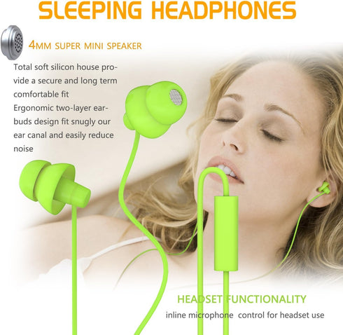 MAXROCK Mp3, 3.5mm, Wired Sleep Earphones Soft Sleep Earbuds Total Silicon Sleeping Headphones with in-line Mic