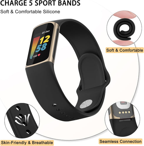 Meliya Compatible with Fitbit Charge 5 Bands, Soft Silicone Waterproof Replacement Strap for Fitness Tracker