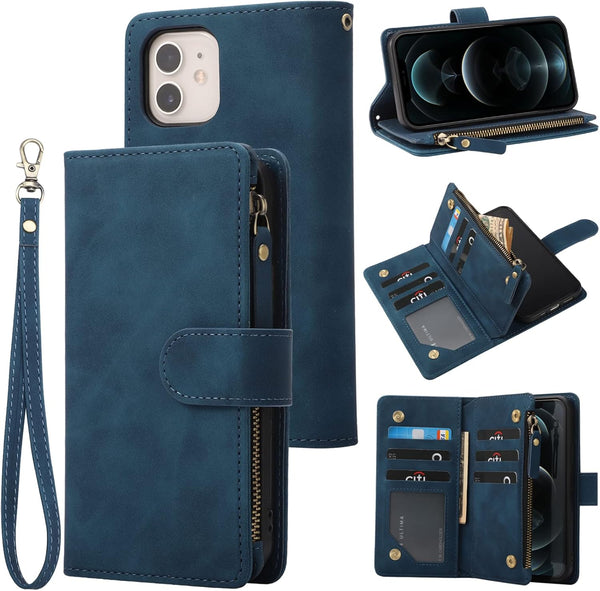 RANYOK Wallet Case for iPhone 11 (6.1 inch), Premium PU Leather Zipper Flip Folio Wallet with RFID Blocking (Blue)