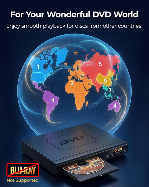 ELECTCOM PRO 10ft DVD Players for TV with HDMI, DVD Players that Play All Regions, Simple DVD Player for Elderly, CD