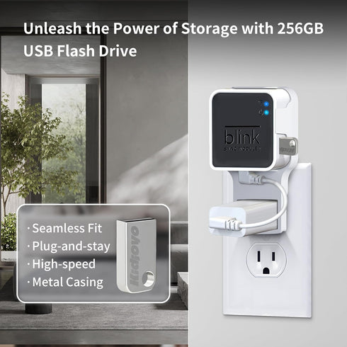 256GB USB Flash Drive & Wall Mount for Blink Sync Module 2 with Short Cable Declutter, Save Space, and Effortlessly Enhance Security