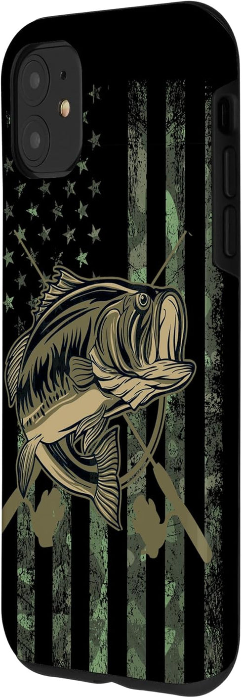 Camo American Flag Bass Fishing Gift Case for iPhone 11
