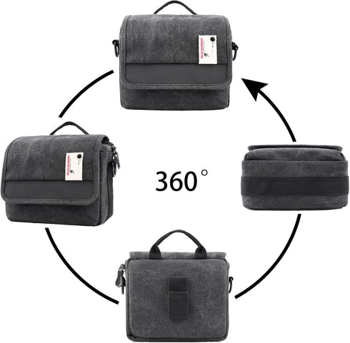 Besnfoto Small Waterproof Camera Bag Purse, Messenger Shoulder Bag for Mirrorless DSLR, Black Gray