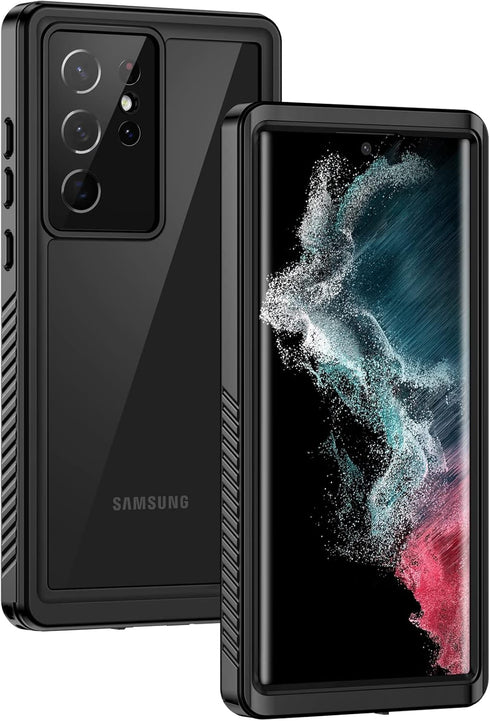Lanhiem IP68 Waterproof Dustproof Case for Samsung Galaxy S22 Ultra, Built-in Screen Protector, Heavy Duty (Black/Clear)