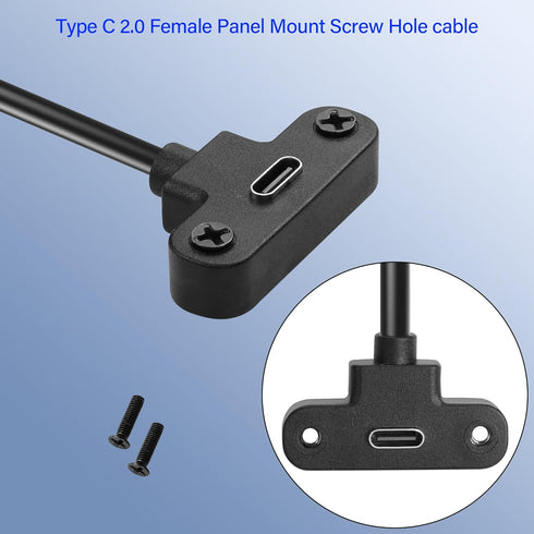 USB 2.0 Type C Panel Mount Adapter Cable, 90 Degree Angle USB C Male to Female Extension, 1ft/30cm