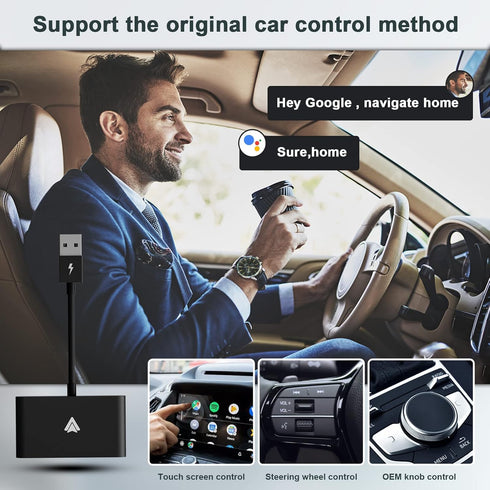 Wireless Android Auto Adapter Dongle, Plug-in via USB, Compatible with Android Phone & Car Factory Wired
