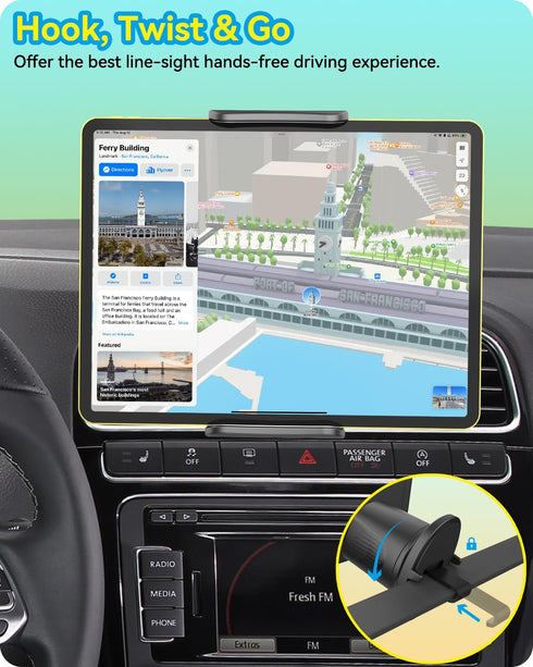 for iPad Car Mount Air Vent Tablet Holder Upgraded Metal Hook for 5-11 Inch Samsung Galaxy Tablets iPad Pro Air Mini iPhone Cell Phone