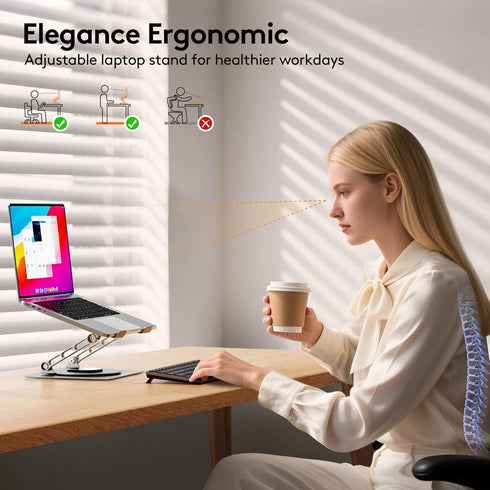 TECKNET 360 10-17" Laptop Stand for Desk, Rotating Base, Ergonomic Foldable Computer Stand for Laptop Riser Height